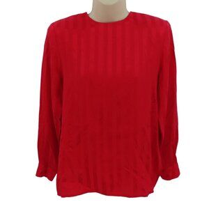 Ann May Womens Extra Small XS Silk Red Long Sleeve Blouse Shirt Top Shoulder Pad